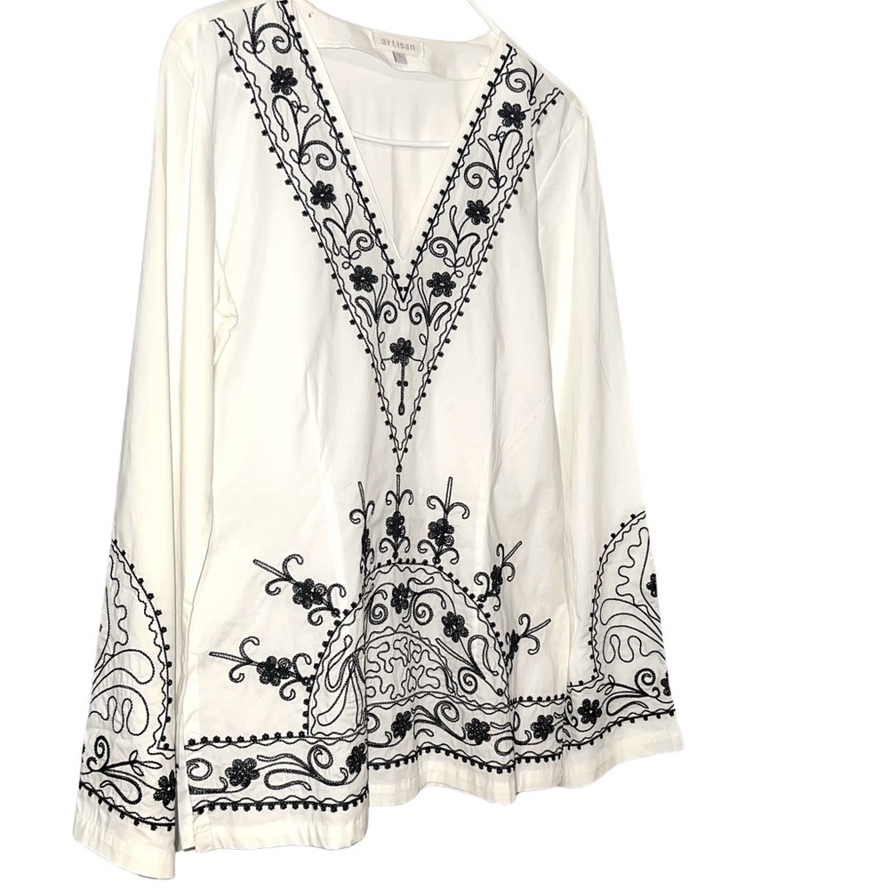 Artisan Women’s Embroidered Tunic Bell Sleeved Top LARGE - Picture 4 of 5